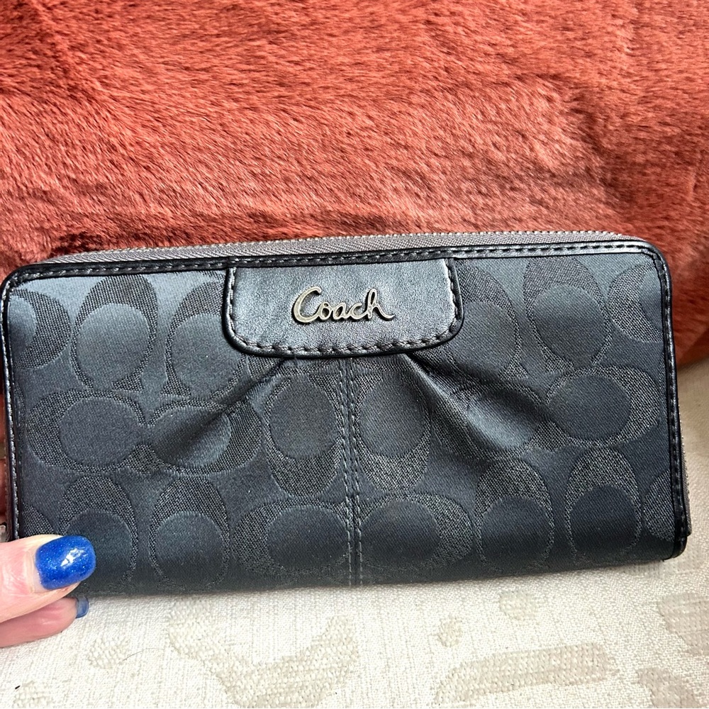 COACH charcoal signature large wallet